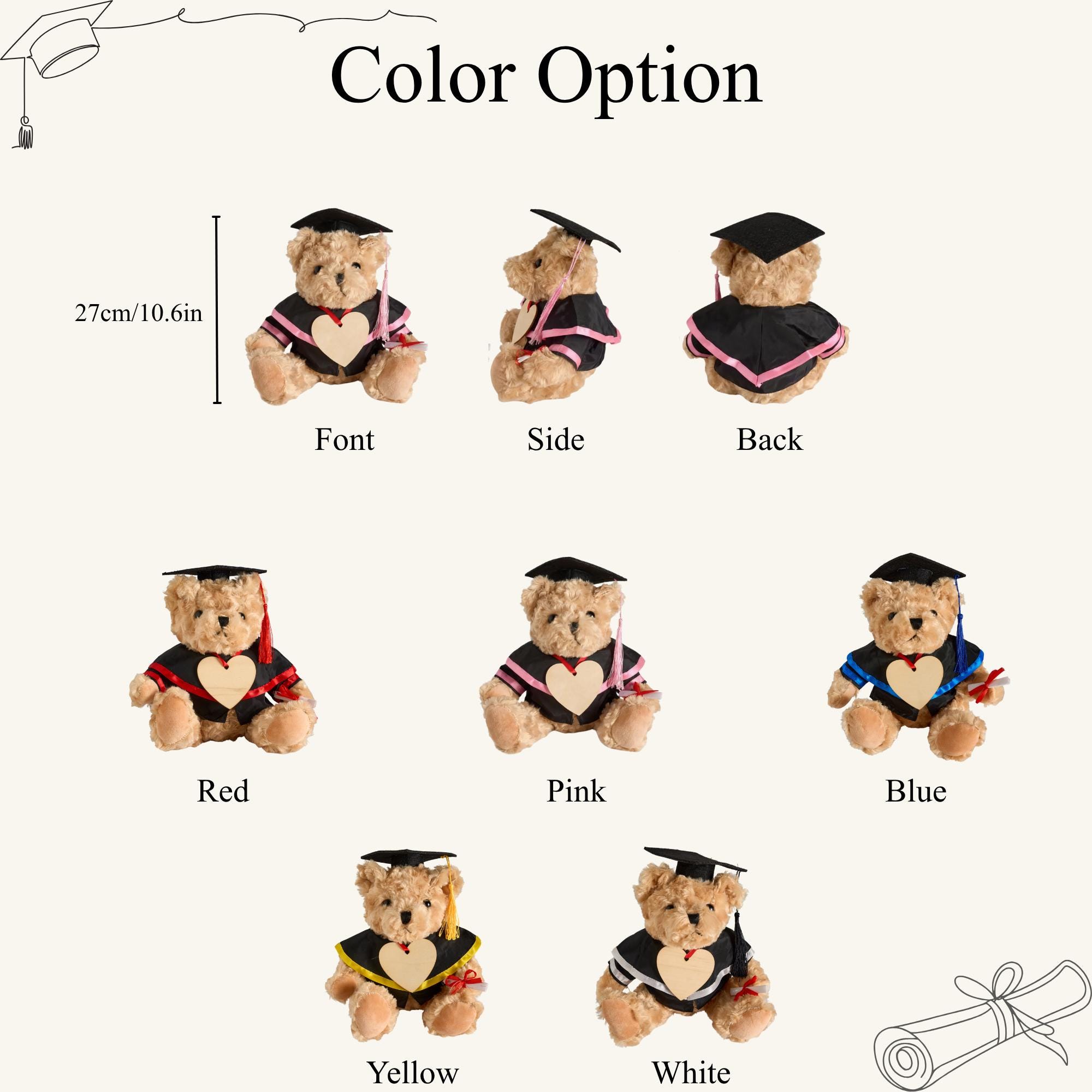 Personalized Graduation Bears Class of 2026, Custom Engraved Heart Grad ...