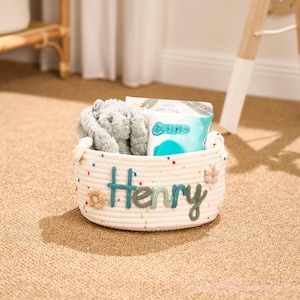 Personalized Polka Dot Rope Basket: Custom Name Nursery Organizer