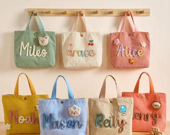 Personalized Corduroy Name Tote – Custom Toddler Bag, Back to School Bag, Book Bag for Kids, Handmade Baby Gift, Nursery or Birthday Present