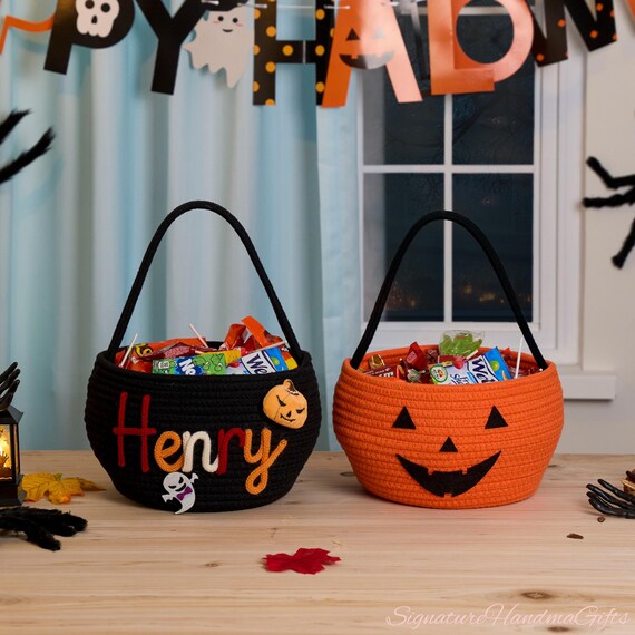 Personalized Halloween Basket | Custom Name Trick or Treat Basket | Halloween Gift Basket | Kids Halloween Decor | Spooky Halloween Basket