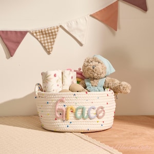 Personalized Polka Dot Rope Basket: Custom Name Nursery Organizer
