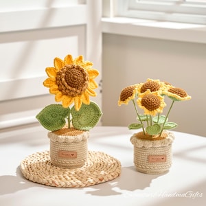 Gehäkelte Sonnenblumenstrauß handgemacht - Mini und Full Bloom Geschenk für Sie, Mutter, Oma oder Freund, ideal zum Geburtstag oder zum Lehrer Wertschätzung