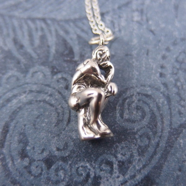 Silver The Thinker Statue Necklace - Sterling Silver The Thinker Sculpture Charm on a Delicate Sterling Silver Cable Chain or Charm Only