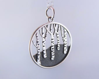 Silver Birch Tree Forrest Necklace - Sterling Silver Birch Tree Forrest Charm on a Sterling Silver Cable Chain or Charm Only