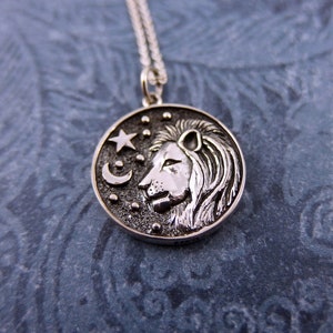 Silver Leo Astrology Coin Necklace - Sterling Silver Astrology Leo Coin Charm on a Delicate Sterling Silver Cable Chain or Charm Only