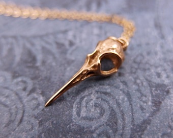 Gold Hummingbird Skull Necklace - Bronze Hummingbird Skull Charm on a Delicate 14kt Gold Filled Cable Chain or Charm Only