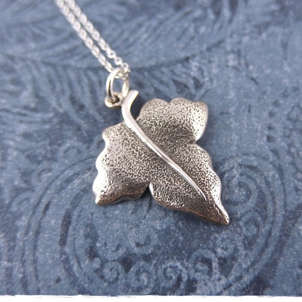 Large Silver Ivy Leaf Necklace - Sterling Silver Ivy Leaf Charm on a Delicate Sterling Silver Cable Chain or Charm Only