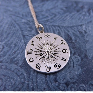 Silver Astrology Wheel Necklace - Sterling Silver Zodiac Wheel Charm on a Delicate Sterling Silver Cable Chain or Charm Only