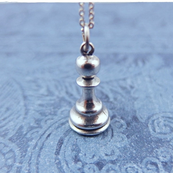 Silver Pawn Chess Piece Necklace - Sterling Silver Pawn Chess Charm on a Delicate Sterling Silver Cable Chain or Charm Only