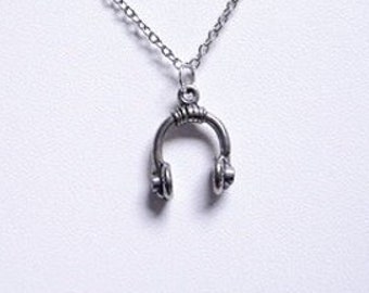 Silver Headphones Necklace - Antique Pewter Headphones Charm on a Delicate Stainless Steel Cable Chain or Charm Only