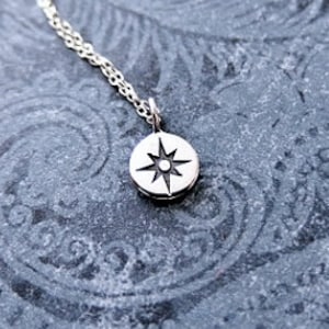 Tiny Compass Rose Necklace - Sterling Silver Compass Rose Charm on a Delicate Sterling Silver Cable Chain or Charm Only