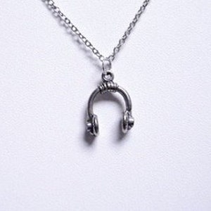 Silver Headphones Necklace - Antique Pewter Headphones Charm on a Delicate Stainless Steel Cable Chain or Charm Only