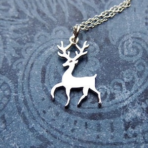 Tiny Silver Stag Necklace - Sterling Silver Stag Charm on a Delicate Sterling Silver Cable Chain or Charm Only