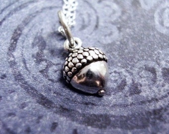 Tiny Acorn Necklace - Sterling Silver Acorn Charm on a Delicate Sterling Silver Cable Chain or Charm Only