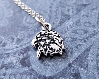 Silver Eagle Head Necklace - Sterling Silver Eagle Head Charm on a Delicate Sterling Silver Cable Chain or Charm Only