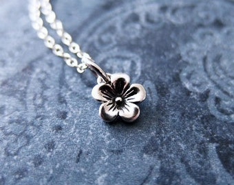 Tiny Cherry Blossom Necklace - Sterling Silver Cherry Blossom Charm on a Delicate Sterling Silver Cable Chain or Charm Only