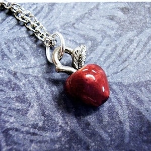 Tiny Red Apple Necklace -  Enameled Antique Pewter Red Apple Charm on a Delicate Stainless Steel Cable Chain or Charm Only