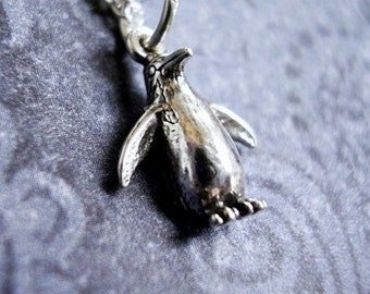 Tiny Silver Penguin Necklace - Sterling Silver Penguin Charm on a Delicate Sterling Silver Cable Chain or Charm Only