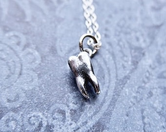 Tiny Silver Tooth Necklace - Sterling Silver Tooth Charm on a Delicate Sterling Silver Cable Chain or Charm Only