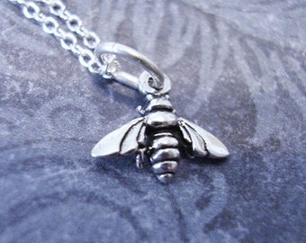 Tiny Silver Bee Necklace - Sterling Silver Bee Charm on a Delicate Sterling Silver Cable Chain or Charm Only