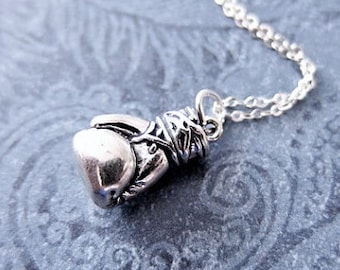 Large Boxing Glove Necklace - Sterling Silver Boxing Glove Charm on a Delicate Sterling Silver Cable Chain or Charm Only