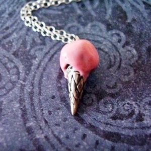 Pink Ice Cream Cone Necklace - Pink Enameled Sterling Silver Ice Cream Cone Charm on a Delicate Sterling Silver Cable Chain or Charm Only