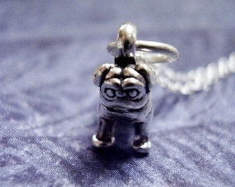 Tiny Pug Necklace - Sterling Silver Pug Charm on a Delicate Sterling Silver Cable Chain or Charm Only