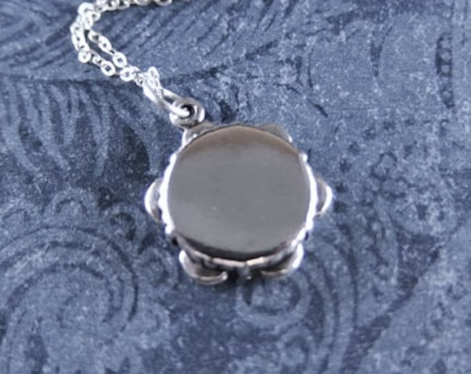 Silver Tambourine Necklace Sterling Silver Tambourine Charm on a Delicate Sterling Silver Cable