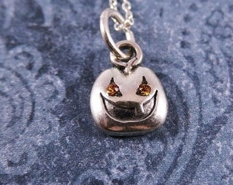 Tiny Jack O' Lantern Necklace - Sterling Silver Jack O'Lantern Charm on a Delicate Sterling Silver Cable Chain or Charm Only