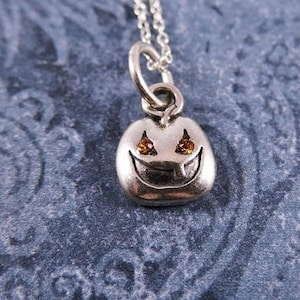 Tiny Jack O&#39; Lantern Necklace - Sterling Silver Jack O&#39;Lantern Charm on a Delicate Sterling Silver Cable Chain or Charm Only