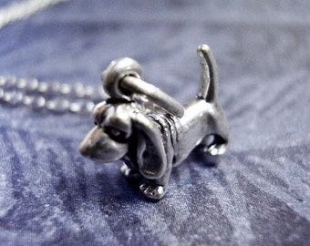 Sterlingsilber 3D WINZIG 9x11 Mm Basset Hund Hund Charm