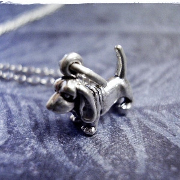 Tiny Silver Basset Hound Necklace - Sterling Silver Basset Hound Charm on a Delicate Sterling Silver Cable Chain or Charm Only