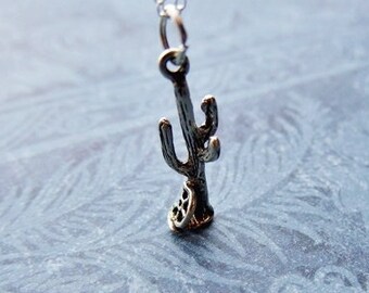 Silver Saguaro Necklace - Sterling Silver Saguaro Cactus Charm on a Delicate Sterling Silver Cable Chain or Charm Only