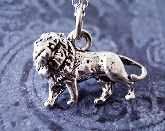 Silver Lion Necklace - Sterling Silver African Lion Charm on a Delicate Sterling Silver Cable Chain or Charm Only