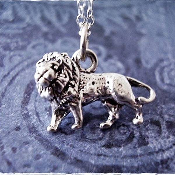 Silver Lion Necklace - Sterling Silver African Lion Charm on a Delicate Sterling Silver Cable Chain or Charm Only