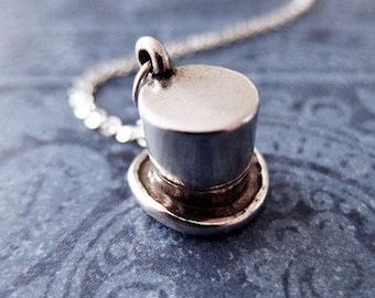 Silver Top Hat Necklace - Sterling Silver Top Hat Charm on a Delicate Sterling Silver Cable Chain or Charm Only