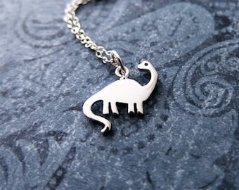 Tiny Brachiosaurus Necklace - Sterling Silver Brachiosaurus Charm on a Delicate Sterling Silver Cable Chain or Charm Only