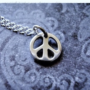 Tiny Peace Sign Necklace - Sterling Silver Peace Sign Charm on a Delicate Sterling Silver Cable Chain or Charm Only