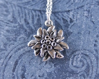 Silver Edelweiss Flower Necklace - Sterling Silver Edelweiss Flower Charm on a Delicate Sterling Silver Cable Chain or Charm Only