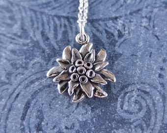 Silver Edelweiss Flower Necklace - Sterling Silver Edelweiss Flower Charm on a Delicate Sterling Silver Cable Chain or Charm Only