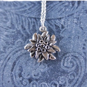 Silver Edelweiss Flower Necklace - Sterling Silver Edelweiss Flower Charm on a Delicate Sterling Silver Cable Chain or Charm Only