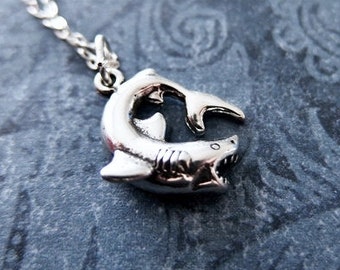 Silver Angry Shark Necklace - Sterling Silver Angry Shark Charm on a Delicate Sterling Silver Cable Chain or Charm Only