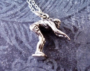 Silver Female Diver Necklace - 925 Sterling Silver Woman Diver Charm on a Delicate Sterling Silver Cable Chain or Charm Only