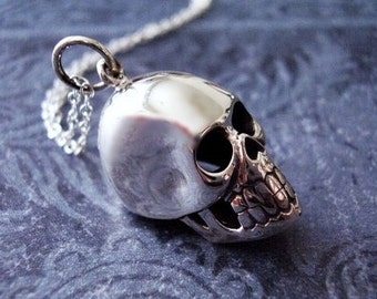 Large Silver Skull Necklace - Large Sterling Silver Skull Charm on a Delicate Sterling Silver Cable Chain or Charm Only