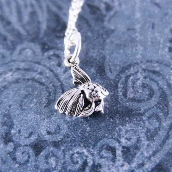 Tiny Betta Fish Necklace - Sterling Silver Betta Fish Charm on a Delicate Sterling Silver Cable Chain or Charm Only