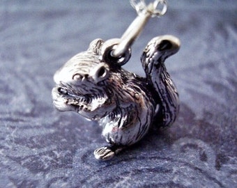 Sterling Silver Squirrel Necklace - Sterling Silver Squirrel Charm on a Delicate Sterling Silver Cable Chain or Charm Only