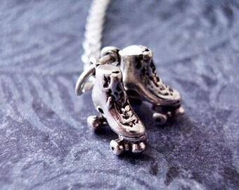 Tiny Roller Skates Necklace - Sterling Silver Roller Skates Charm on a Delicate Sterling Silver Cable Chain or Charm Only