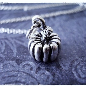 Silver Pumpkin Necklace - Sterling Silver Pumpkin Charm on a Delicate Sterling Silver Cable Chain or Charm Only