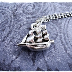 Silver Pirate Ship Necklace - Silver Pewter Pirate Ship Charm on a Delicate Stainless Steel Cable Chain or Charm Only