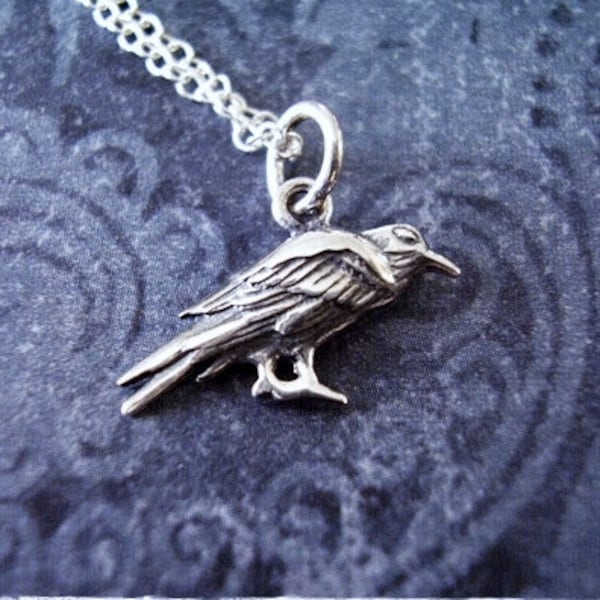 Tiny Silver Raven Necklace - Sterling Silver Raven Charm on a Delicate Sterling Silver Cable Chain or Charm Only